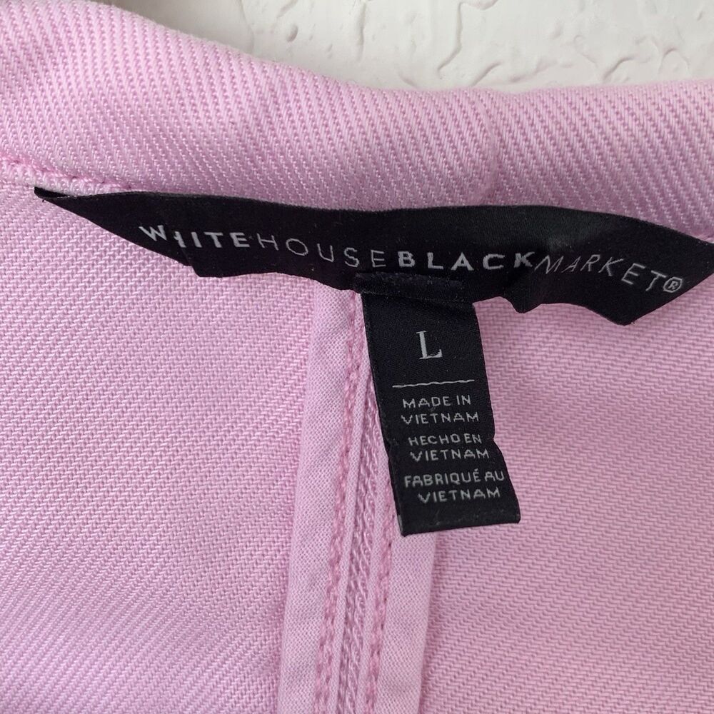 White House Black Market Jacket L Pink Collarless Open Drape Roll Tab Barbie - Picture 5 of 13